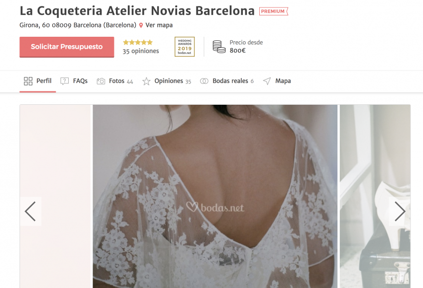 La Coqueteria Atelier Novias Barcelona recibe un Wedding Award 2019- bodas.net en la categoría Novia y Complementos, el premio más importante del sector nupcial